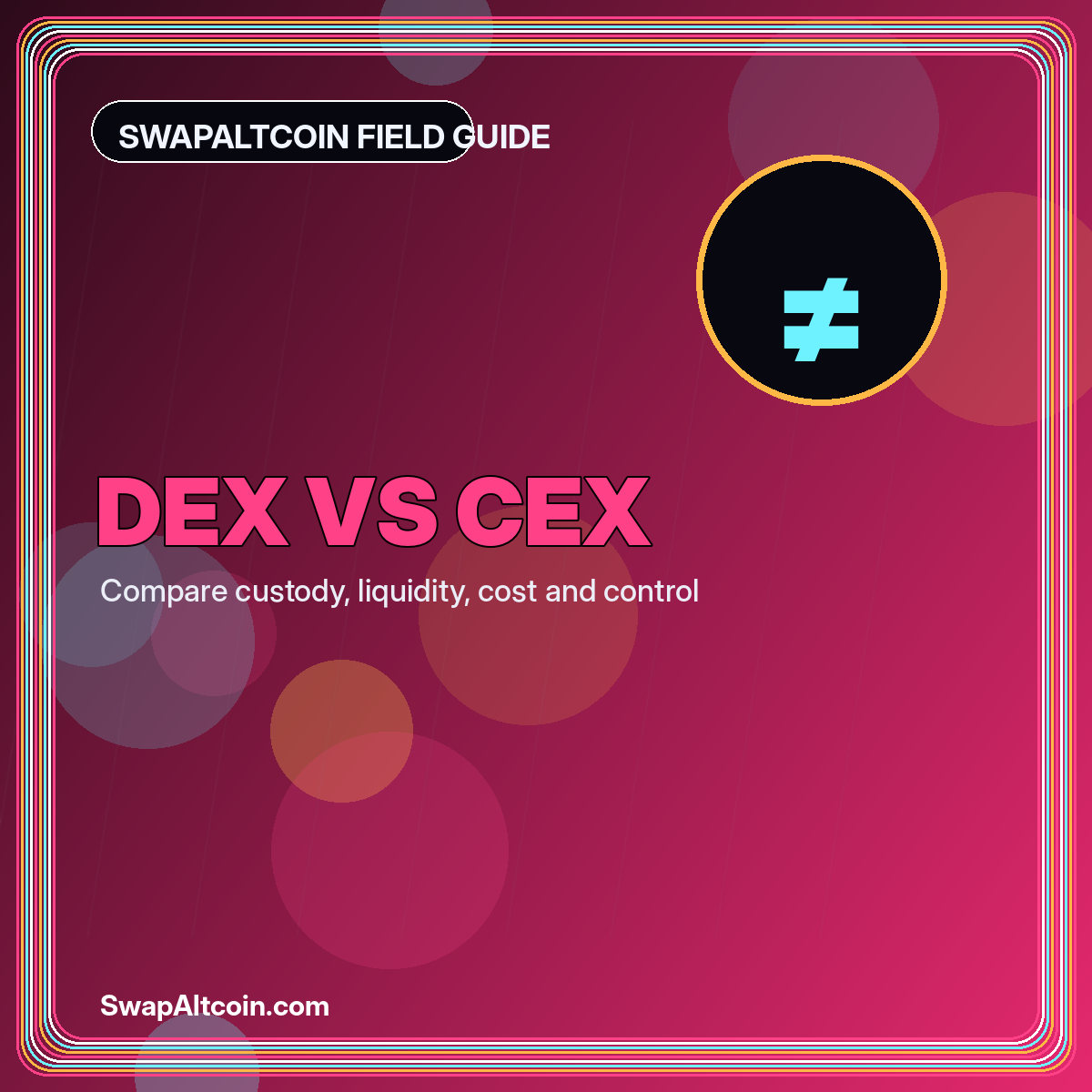 Neon typography card reading DEX versus CEX with two route panels
